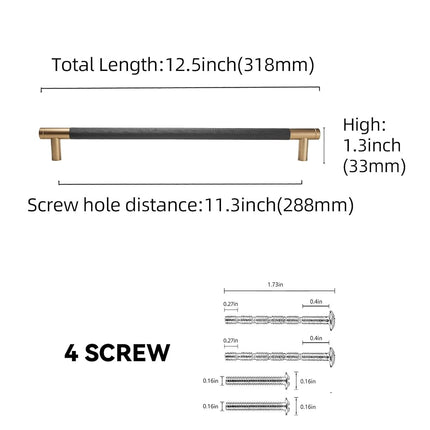BUKOBYHE 6 Pack 11-5/16 inch（288mm） Kitchen Cabinet Handles Black and Champagne Bronze Knurled Cabinet Pulls Black Drawer Pulls Kitchen Hardware