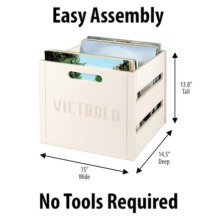 Victrola Caja de madera para discos - Soporte de álbumes de vinilo de mesa, montaje sin herramientas, capacidad para más de 50 discos, construcción de madera real, diseño elegante (Madera)