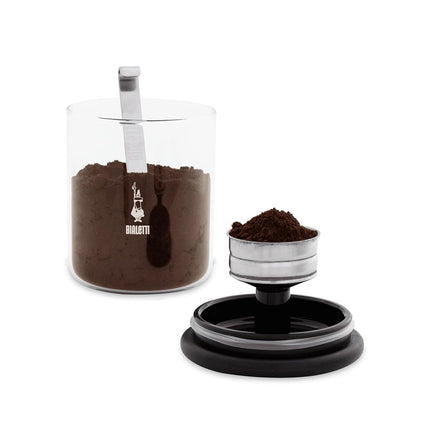 Bialetti Smart Coffee Jar, 250g Capacity – Made in Glass to Preserve Coffee Aroma – Airtight Seal, Stainless Steel Coffee Scoop, Holder for Bialetti Moka Funnel