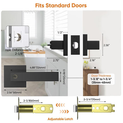 YYTDZSW Matte Black Door Handles 4-Pack, Interior Door Knobs with Lock and Key(Same Keys), Heavy Duty Reversible Lever Handle(2.2lb), Fits Standard Doors 1-3/8" to 1-3/4" for Bedroom Bathroom