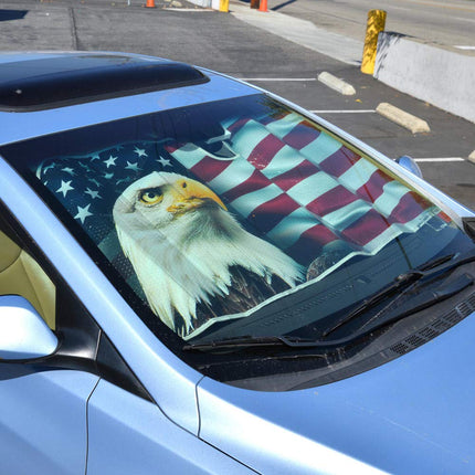 BDK USA Eagle Flag Auto Sun Shade for Car SUV Truck - Stars & Stripes - Bubble Foil Jumbo Folding Accordion for Windshield (AS-764)
