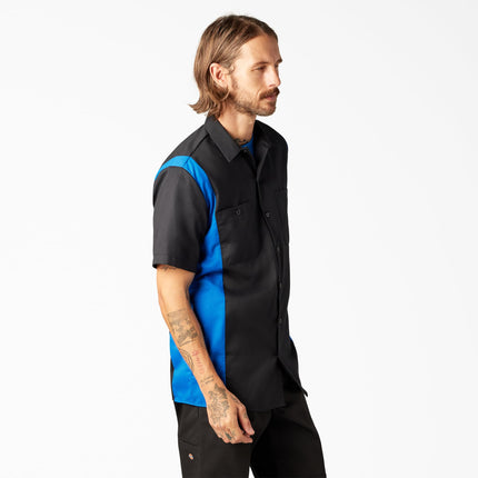 Dickies Men's Two-Tone Short Sleeve Work Shirt, Black, Royal, Medium