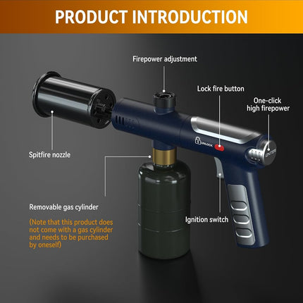 Propane Torch Gun with One-Touch Max Fire, Powerful Handheld Cooking Blow Torch with a Safety Lock for Sous Vide Searing Steak, Grill, Charcoal Starter, Campfire, Weeding, Tank Not Included (Blue)
