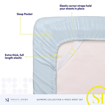 Sweet Home Collection Luxury Bedding Set with Flat, Fitted Sheet, 2 Pillow Cases, Microfiber, Light Blue, Queen