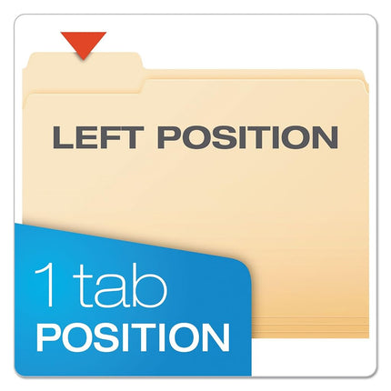 Pendaflex Essentials File Folders, Letter Size, 1/3 Cut, Position 1, Manila, 100 per Box (752 1/3-1)