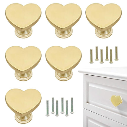 YYMSEN 6 Pcs Brass Heart-Shaped Gold Cabinet Knobs