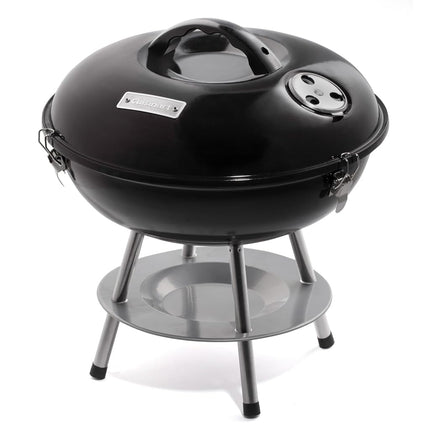 Cuisinart Parrilla de carbón portátil de 14", parrilla pequeña de mesa para exteriores con tapa con cierre y ventilaciones dobles, barbacoa cromada de tamaño de viaje, perfecta para acampar, portones traseros, parrilladas, color negro