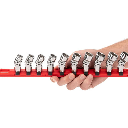 TEKTON 3/8 Inch Drive 6-Point Universal Joint Socket Set with Rail, 10-Piece (10-19 mm) | SHD91119