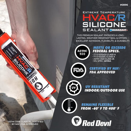 Red Devil Extreme Temperature HVAC/R Silicone Sealant, High Heat and Cold Weather Caulk, 10.1 oz, White