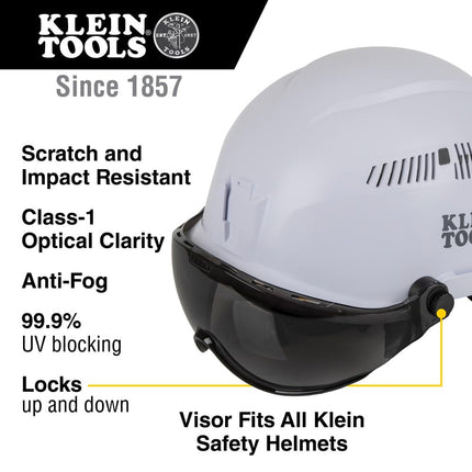 Klein Tools VISORGRAY Gray Visor for Hard Hat and Safety Helmet, Low Profile, Impact Rated, Anti Fog, Scratch Resistant, Flip-Up, UV Protection