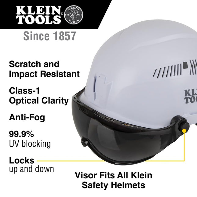 Klein Tools VISORGRAY Gray Visor for Hard Hat and Safety Helmet, Low Profile, Impact Rated, Anti Fog, Scratch Resistant, Flip-Up, UV Protection