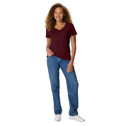 Hanes Perfect-T V-Neck T-Shirt, Cotton Short Sleeve Tee for Women, 1 or 2 Pack, Maroon - 1 Pack, S