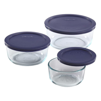 Pyrex Storage Round Food Storage Container Set with Blue Lids (6-Piece Set)