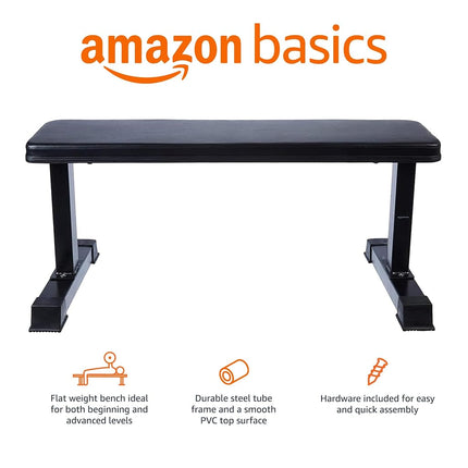 Amazon Basics Flat Weight Workout Exercise Bench, Black