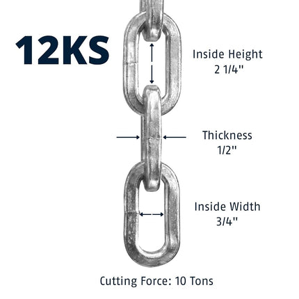 ABUS Hardened Steel 12KS 2 Foot 1/2" Thick Square Security Chain for Bikes, Containers, Trailers, ATV's, Motorcycles and Personal/Industrial Property