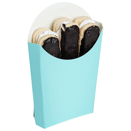 Bio Tek 4.7 x 3.5 x 5.1 Inch French Fry Cup, 100 Disposable Snack Cups - Stackable, Sustainable, Turquoise Paper 4 Ounce Fry Holder, for Fries, Onion Rings, Popcorn, or Cookies - Restaurantware