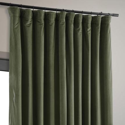 HPD Half Price Drapes Extra Wide Signature Blackout Velvet Curtains 96 Inch Long 1 Panel, 4-Pass Hotel Blackout Lined Window Curtains Thermal Blackout Curtains for Bedroom 100W x 96L, Hunter Green