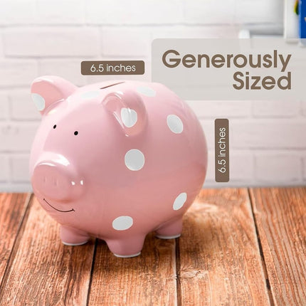 Pearhead Large Piggy Bank, Ceramic Keepsake Nursery Décor, Pink Polkadot, One Size