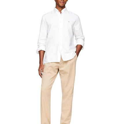 Tommy Hilfiger Long Sleeve Oxford Regular Fit, Men's Button Down Shirts, Also Available in Big and Tall, Optic White, S