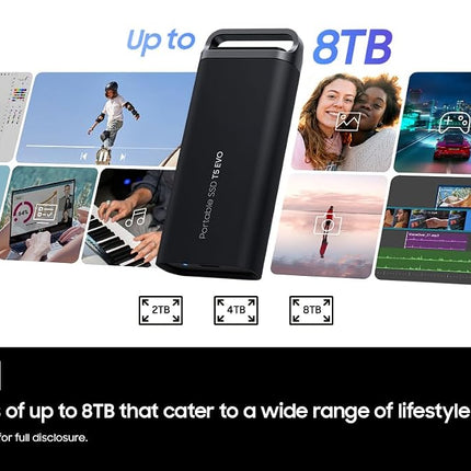 Samsung Portable SSD T5 EVO, 2 TB, USB 3.2 Gen. 1, 460 MB/s read, 460 MB/s write, External hard drive for Mac, PC, Android, Smart TVs and game consoles, Incl. USB-C cable, MU-PH2T0S/EU