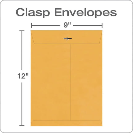 Quality Park 9 x 12 Clasp Envelopes with Deeply Gummed Flaps, Great for Filing, Storing or Mailing Documents, 28 lb Brown Kraft, 100 per Box (QUA37890)