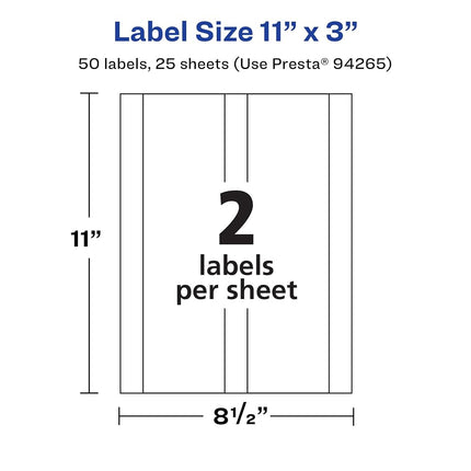 Avery Durable Waterproof Rectangle Labels, 11" x 3", 50 Oil and Tear-Resistant Waterproof Labels, Laser/Pigment-Based Inkjet Printable Labels
