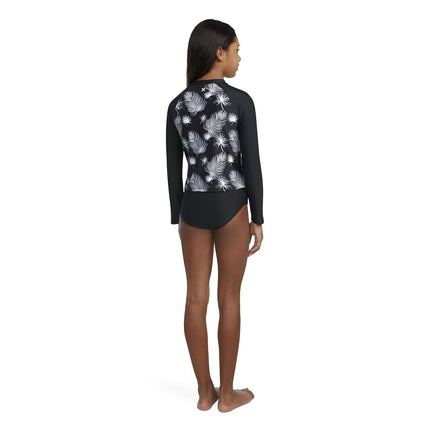 Hurley Girls Long Sleeve Rash Guard Swimsuit, Black/Sail, 7