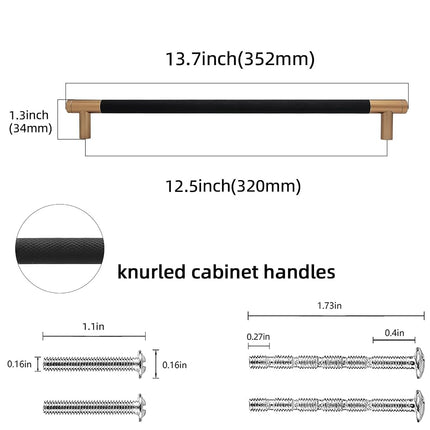 POVEFONK 6 Black Champagne Copper 12-5/8 inch Cabinet Handles and Drawer Pulls - Knurled Kitchen Hardware