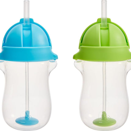 Munchkin Click Lock Any Angle Weighted Straw Cup, 10 Ounce, 2 Count, Blue/Green