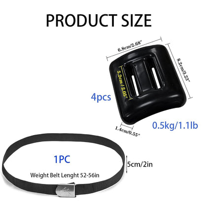 Dive Weights for Scuba Diving Weight Belt,Vinyl Scuba Weights, Coated Dive Weights,Coated Lead Diving Weights, Dive Belt Weights for Freediving (Black：4 Dive Weights + Belt, 1.1lb / 0.5kg)