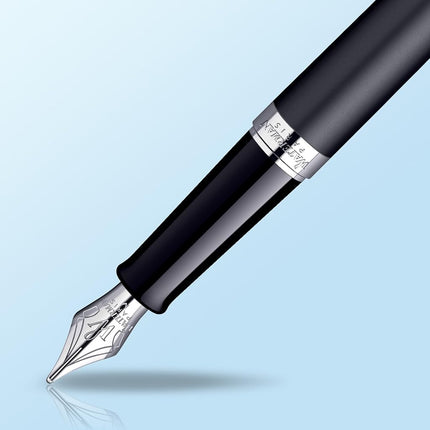 Waterman Hémisphère Fountain Pen, Matte Black with Chrome Trim, Medium Nib with Black Ink Cartridge, Gift Box