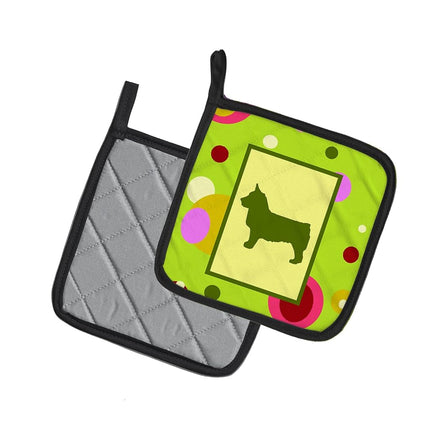 Caroline's Treasures Lime Green Dots Swedish Vallhund Pair of Pot Holders CK1151PTHD, Fabric, Multicolor