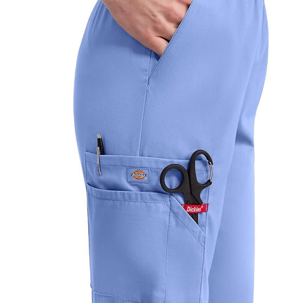 Dickies EDS Signature Scrubs for Women, Elastic Waist Pull-On Cargo Pants for Women in Soft Brushed Poplin 86106, Ceil Blue, S Petite