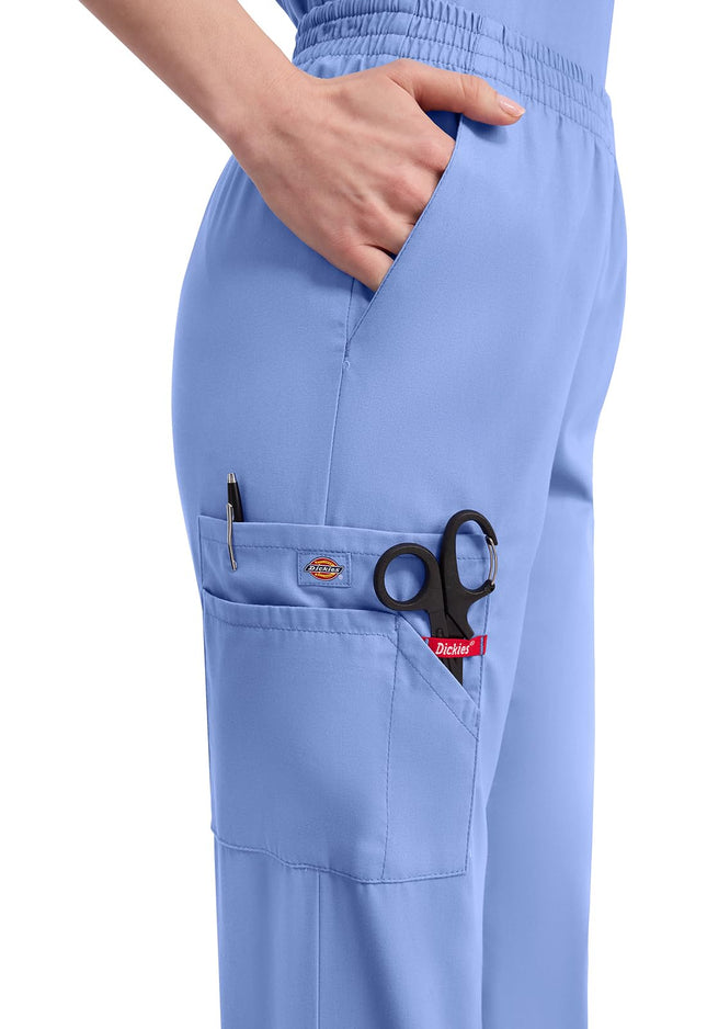 Dickies Women's Signature Elastic Waist Scrubs Pant Medical, Ciel Blue, X-Small Tall