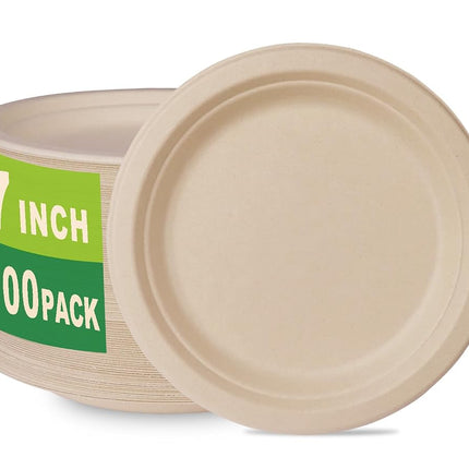 GreenWorks 100 Count 7“ Compostable Plates, Unblea