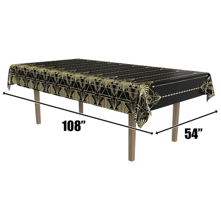 Beistle 2 Piece Disposable Plastic Elegant Roaring 20's Rectangular Table Covers 1920's Gatsby Theme Party Decorations Supplies, 54" x 108", Black/Gold
