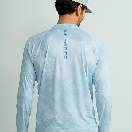 HUK Men's Standard Pursuit Pattern Crew Sleeve, Performance Shirt, Mossy Oak-Stormwater Bonefish