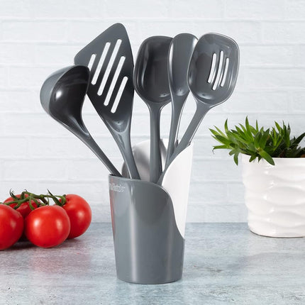 Hutzler Melamine Cooking Utensils and Crock Set, 6-pc, Gray