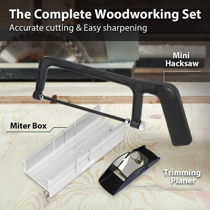 FIRSTINFO H5406 Mini Hand Planer Set with Aluminum Miter Box and Lightweight Hacksaw for Woodworking/Trimming/Wood Planning
