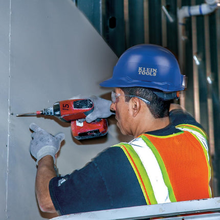 Klein Tools 60248 Hard Hat, Non-Vented Cap Style, Padded, Self-Wicking Odor-Resistant Sweatband, Tested up to 20kV, Blue
