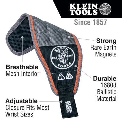KLEIN TOOLS Tradesman Pro Magnetic Wristband 55895 Black with Orange/Gray