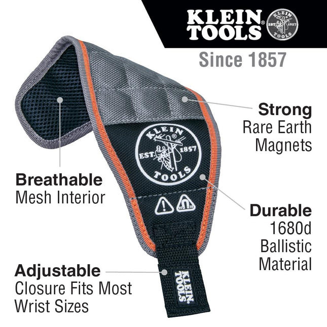 KLEIN TOOLS Tradesman Pro Magnetic Wristband 55895 Black with Orange/Gray