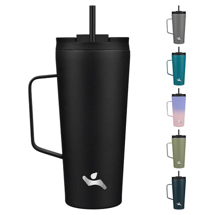 Konokyo Insulated Tumbler with Handle and Straw, 22 OZ Travel Coffee Mug Stainless Steel Cup Metal Water Bottle,Black