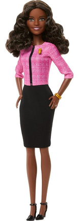 Barbie Careers Doll & Accessories, Future Leader with Dark Brown Hair Wearing Outfit with 2 Golden Bracelets & “B” Pin, Includes Sticker for Kids