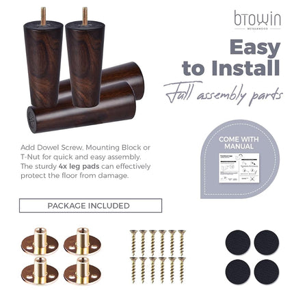 Btowin 5 inch Solid Wood Tapered Furniture Legs Set of 4 with M8 Bolts