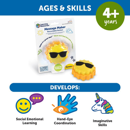 Learning Resources Message Maker Recordable Button Sunshine, Social Emotional Learning Toys, Social Emotional Learning Games, 1 Piece