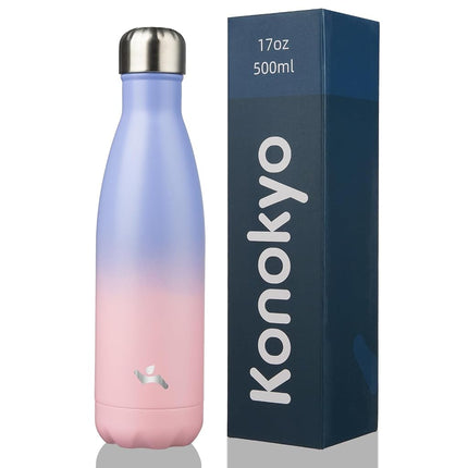 Konokyo Insulated Water Bottles,17oz Double Wall Stainless Steel Vacumm Metal Flask for Sports Travel,Pastel Sunset