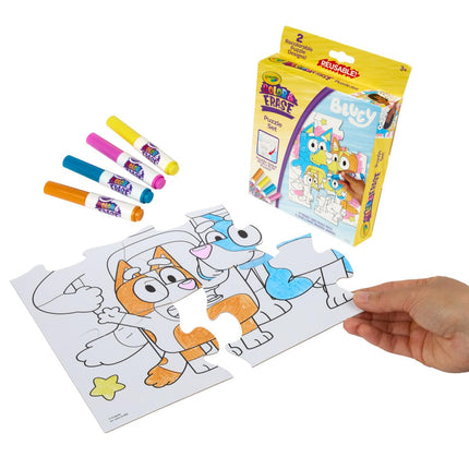 Set de rompecabezas Bluey de Crayola Color & Erase, 12 piezas de rompecabezas para colorear, reutilizable, rompecabezas de doble cara para niños, regalo de Bluey para niños, 3+