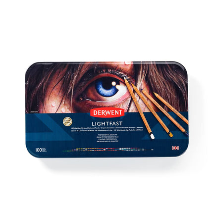 Derwent Lightfast Pencils Set Of 100 In Tin, 4mm Round Premium Core Strength, Creamy Texture, Ideal For Fine Art Drawing & Colouring, Professional Quality, 2306017, Black