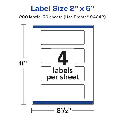 Avery Glossy Clear Rectangle Labels with Sure Feed, 2" x 6", 200 Glossy Clear Labels, Print-to-The-Edge, Laser/Inkjet Printable Labels